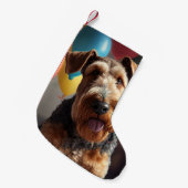 Petite Chaussette De Noël Airedale chien avec gâteau et ballons (Devant (Accrochage))