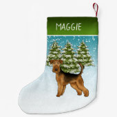 Petite Chaussette De Noël Airedale Terrier Chien Snowy Winter Forest Et Nom (Dos)