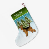 Petite Chaussette De Noël Airedale Terrier Chien Snowy Winter Forest Et Nom (Dos (Accrochage))