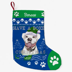 Petite Chaussette De Noël Ajouter le nom White Boxer Chien Noël 