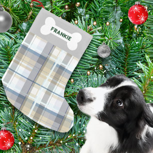Petite Chaussette De Noël Ajoutez le nom de votre animal Plaid festif Chien