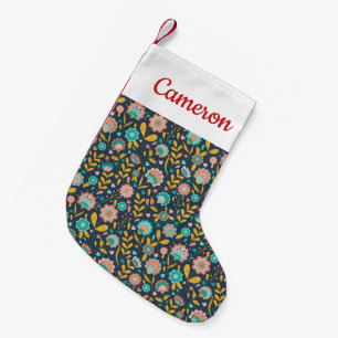 Petite Chaussette De Noël Ajoutez votre motif de fleur nommé d'art populair