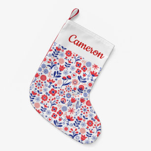Petite Chaussette De Noël Ajoutez votre motif floral bleu et de corail nomm