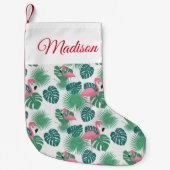 Petite Chaussette De Noël Ajoutez votre nom | Flamant rose rose (Devant)