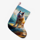 Petite Chaussette De Noël Alaskan Malamute Beach Surf Peinture (Devant (Accrochage))