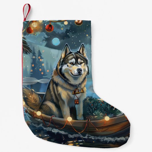 Petite Chaussette De Noël Alaskan Malamute Noël Festive Voyage (Devant)