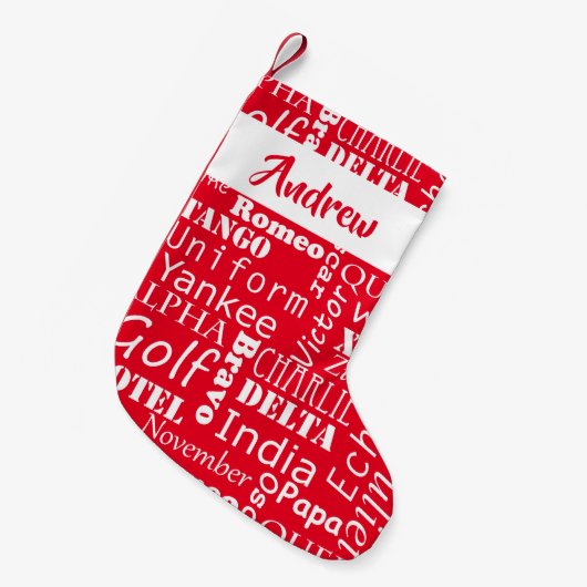 Petite Chaussette De Noël Alphabet phonétique Festive Rouge et Blanc (Devant (Accrochage))
