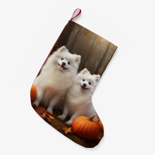 Petite Chaussette De Noël American Eskimo Chiot Automne Citrouille délice (Devant (Accrochage))