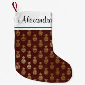 Petite Chaussette De Noël Ananas à huile d'or et monogramme bordeaux (Devant)