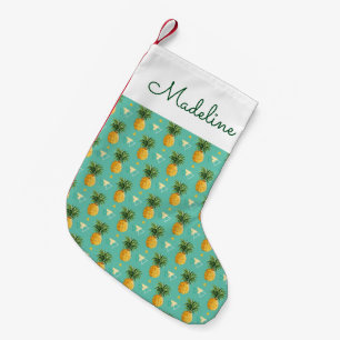 Petite Chaussette De Noël Ananas Lumineux Sur Géométrie Ajouter votre nom
