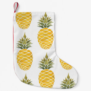Petite Chaussette De Noël Ananas Peint À La Main : Aquarelle Sans Couleur.