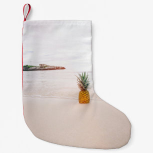 Petite Chaussette De Noël Ananas sur le sable près de la plage