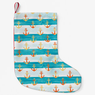 Petite Chaussette De Noël Ancrages Abstraits : motif à bande aquarelle.
