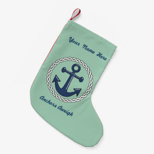 Petite Chaussette De Noël Ancres Aweigh sur le vert personnalisé