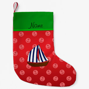 Petite Chaussette De Noël Ancres rouges personnalisées de point de voilier