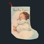 Petite Chaussette De Noël Ange vintage de bébé dormant en nuages<br><div class="desc">Personnalisez ce beau bas d'un ange de bébé dormant dans les nuages.</div>