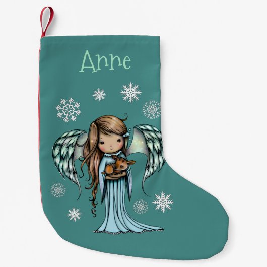 Petite Chaussette De Noël Angel tenant Fawn Illustrated Art (Devant)