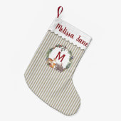 Petite Chaussette De Noël Animaux de la forêt à rayures beige Monogramme (Devant (Accrochage))