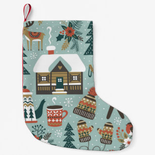 Petite Chaussette De Noël Animaux forestiers : Hiver Vintage sans couture.