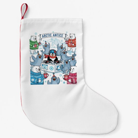 Petite Chaussette De Noël Antique arctique Stocking de Noël | DJ Cute Pengui (Devant)