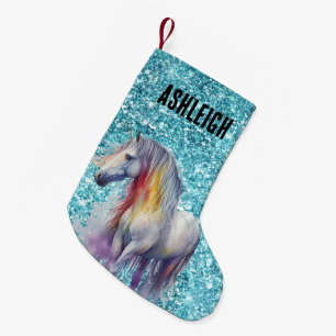 Petite Chaussette De Noël Aqua Parties scintillant Sparkle Nom de la licorne