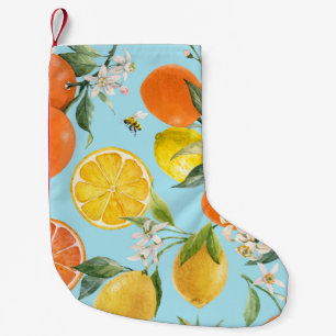 Petite Chaussette De Noël Aquarelle Agrumes Fruits : Main tirée