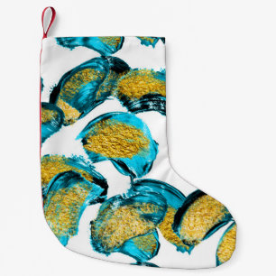 Petite Chaussette De Noël Aquarelle bleu, turquoise, or art.