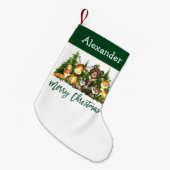 Petite Chaussette De Noël Aquarelle Bois Animaux Brosse Script (Devant (Accrochage))