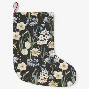 Petite Chaussette De Noël Aquarelle botanique, motif à ressort fleuri.
