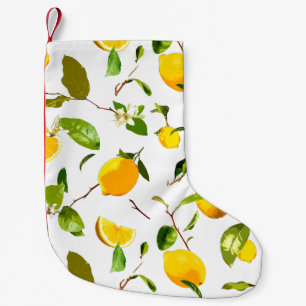 Petite Chaussette De Noël Aquarelle Citron et Feuilles 16