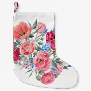 Petite Chaussette De Noël Aquarelle coeur floral, illustration de ressort.