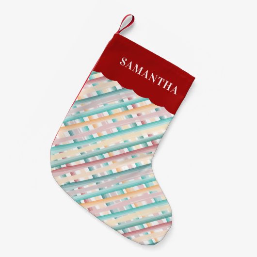 Petite Chaussette De Noël Aquarelle colorée Diagonale rayures Noël (Devant (Accrochage))
