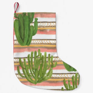 Petite Chaussette De Noël Aquarelle de cactus, arrière - plan rayé, couche t
