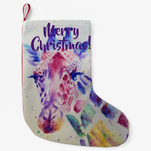 Petite Chaussette De Noël Aquarelle de la Giraffe de la Cute Joyeux Noël (Devant)