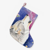 Petite Chaussette De Noël Aquarelle de loup cosmique (Devant (Accrochage))