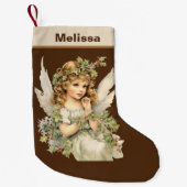 Petite Chaussette De Noël Aquarelle de Noël festive Angel ajouter le nom (Devant)