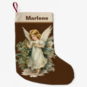 Petite Chaussette De Noël Aquarelle de Noël festive Angel ajouter le nom (Devant)