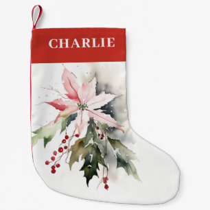 Petite Chaussette De Noël Aquarelle de Noël Poinsettia Berries Folithe