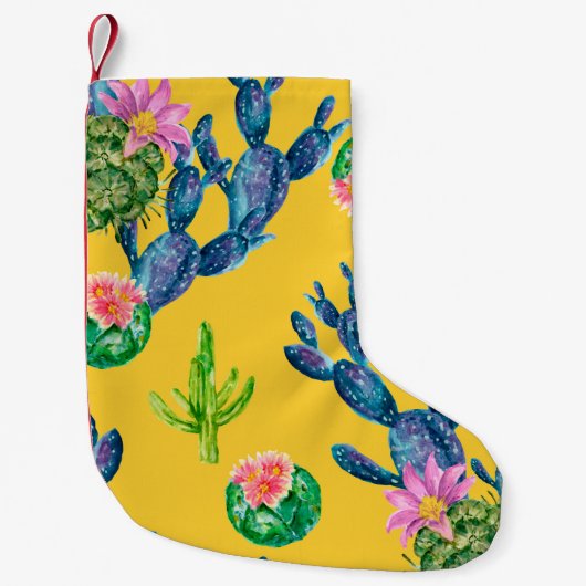 Petite Chaussette De Noël Aquarelle dessinée à la main avec cactus et (Devant)
