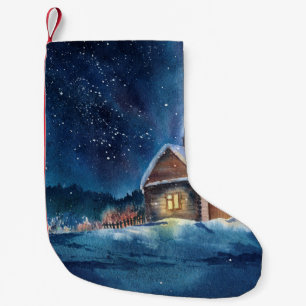 Petite Chaussette De Noël Aquarelle dessinée à la main paysage d'hiver