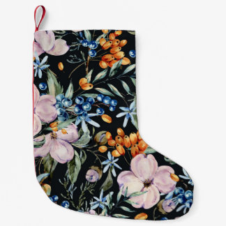 Petite Chaussette De Noël Aquarelle douce : Baies florales roses