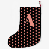 Petite Chaussette De Noël Aquarelle en or Rose Monogramme Pois noirs (Dos)