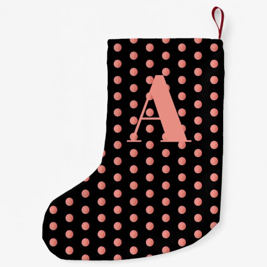 Petite Chaussette De Noël Aquarelle en or Rose Monogramme Pois noirs (Dos)