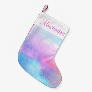 Petite Chaussette De Noël Aquarelle en pastel rose bleue - ajoutez votre