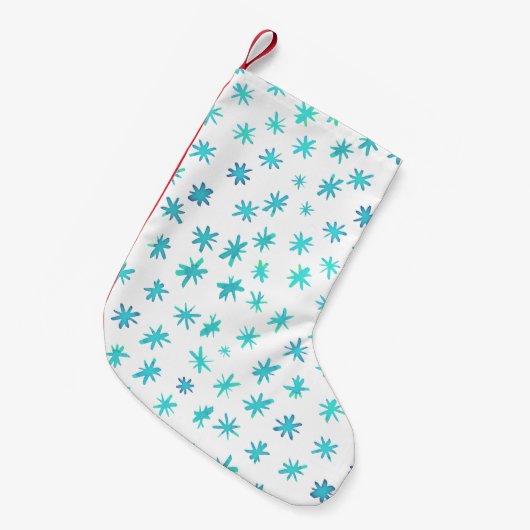 Petite Chaussette De Noël Aquarelle étoile - turquoise (Devant (Accrochage))