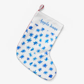 Petite Chaussette De Noël Aquarelle étoiles avec nom - bleu (Devant (Accrochage))
