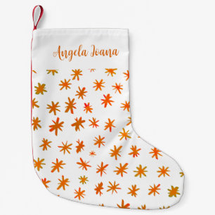 Petite Chaussette De Noël Aquarelle étoiles avec nom - orange