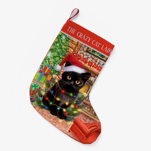 Petite Chaussette De Noël Aquarelle festive chat de Noël dame ou ajouter le (Devant (Accrochage))