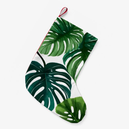 Petite Chaussette De Noël Aquarelle Feuille Monstera (Devant (Accrochage))