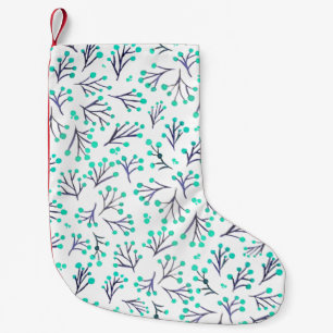 Petite Chaussette De Noël Aquarelle fleurs d'hiver - aqua et indigo